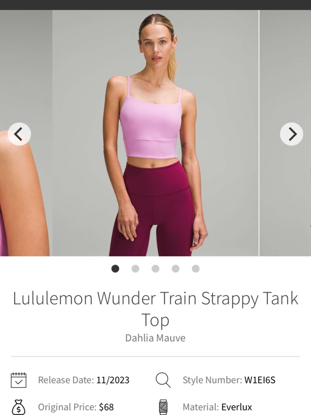 lululemon athletica Strappy Cropped Tank Top - Dahlia Mauve Pink